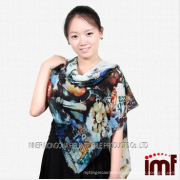 Black Colourful Modal Floral Printing Scarf and Shawl